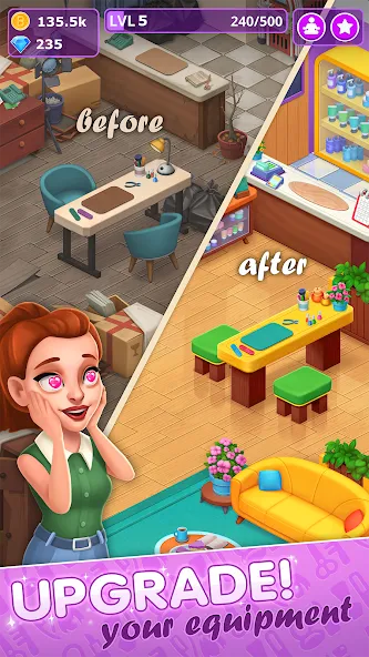 Beauty Tycoon: Hair Salon Game (Бьюти Тайкун)  [МОД Бесконечные монеты] Screenshot 5