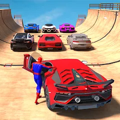 Взломанная Superhero Car: Mega Ramp Games (Рамп Кар Гейм)  [МОД Бесконечные деньги] - полная версия apk на Андроид