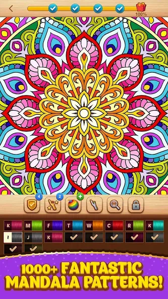 Cross Stitch Coloring Mandala (Кроссстиль раскрашивание мандала)  [МОД Много монет] Screenshot 1