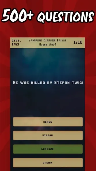 Vampire Diaries Quiz Trivia (Вампирские дневники викторина виктрия)  [МОД Бесконечные монеты] Screenshot 1